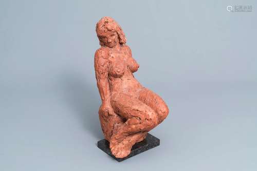 Jos De Decker (1912-2000): Seated nude, terracotta on a marb...