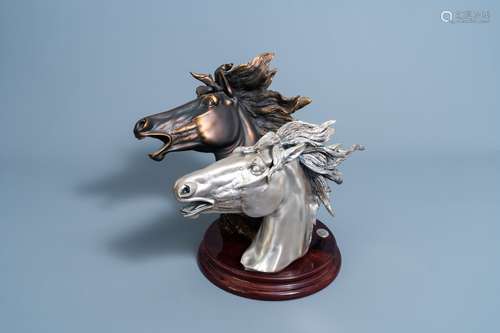 Illegibly signed: A silver plated and a patinated horse's he...