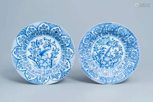 A pair of Chinese blue and white 'pheasant' chargers, Kangxi