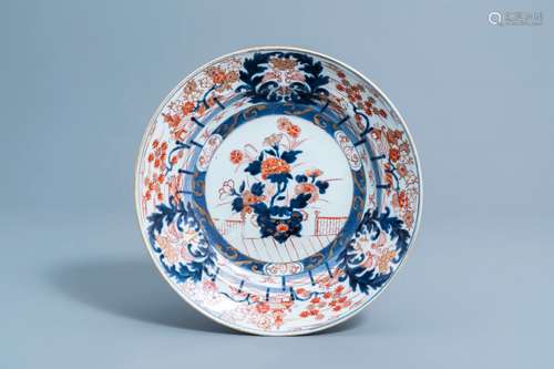 A Japanese Imari charger with a flower basket and floral des...