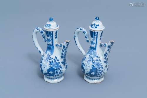 A pair of Chinese blue and white wine jugs with European sub...