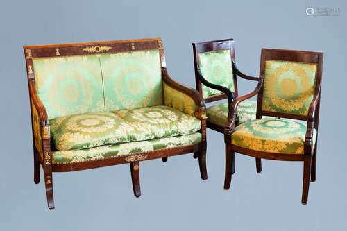 A French gilt bronze mounted mahogany and upholstered Restau...