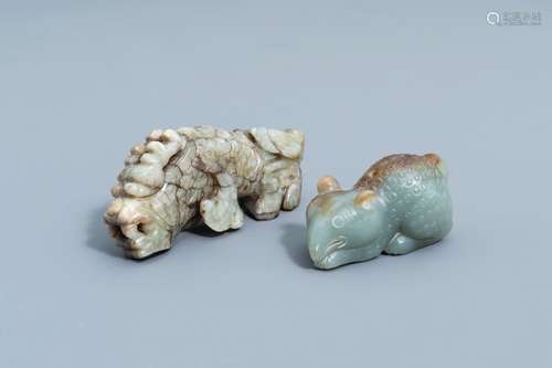 Two Chinese animal shaped jade figures, 20th C.