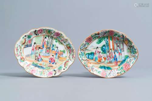 Two lobed Chinese Canton famille rose chargers with figures ...