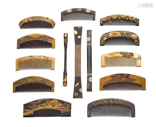 A SET OF LACQUERED COMBS AND HAIRPINS