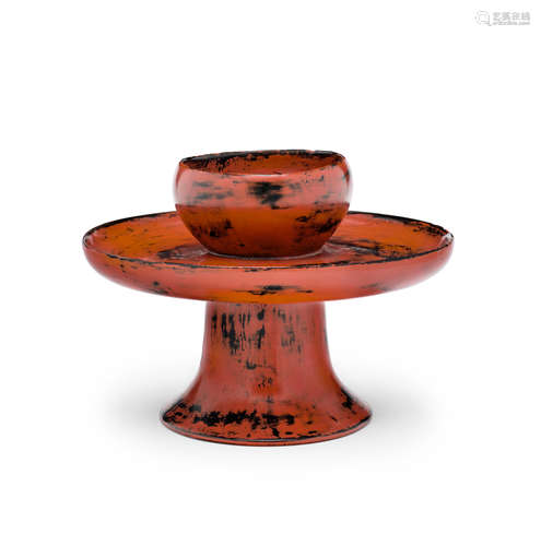 A Negoro-lacquer sakazuki-dai (stand for a sake cup)