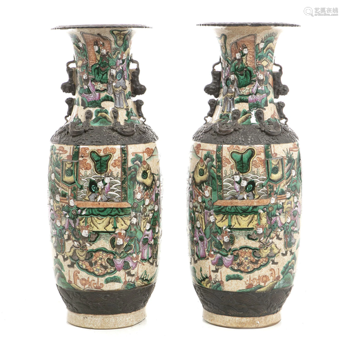 Pair of Large Chinese porcelain 'warrior' vases,