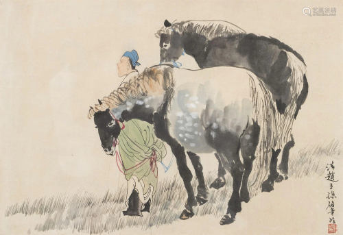 CHINESE SCHOOL, 20th Century - 'Figure with horses'
