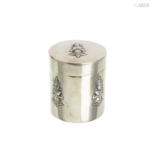 Burmese silver apsara box