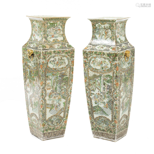 Pair of Large Chinese porcelain square vases, Guangxu