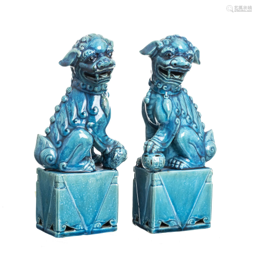 Pair of Chinese porcelain foo dogs