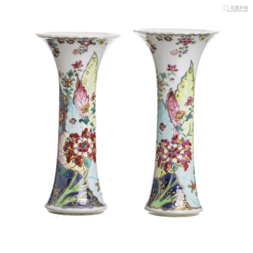 Pair of Chinese porcelain 'Tobacco leaf' vases,