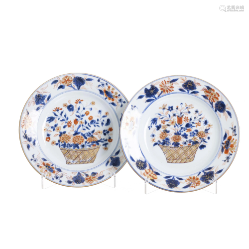 Pair of Chinese Porcelain 'flower basket' plates,