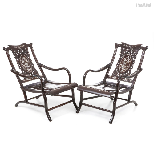 Pair of Chinese Lounge Chairs, Minguo