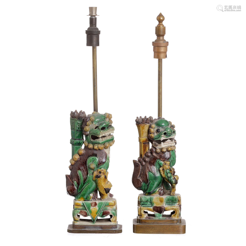 Pair of Chinese Sancai foo dogs