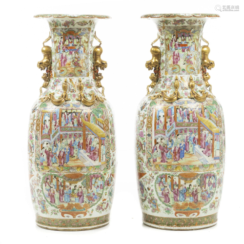 Pair of large Chinese porcelain 'mandarin' vases,