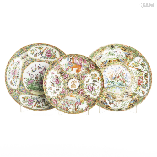 Three Mandarin Chinese Porcelain Plates