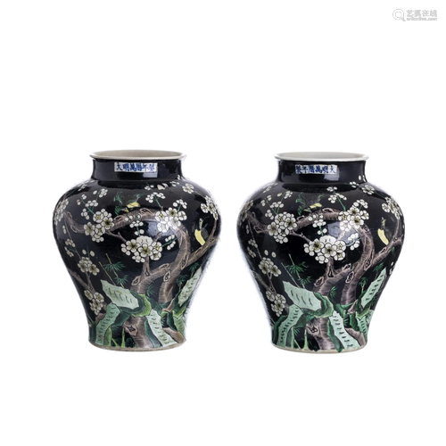 Pair of Chinese porcelain 'Famille noir' vases