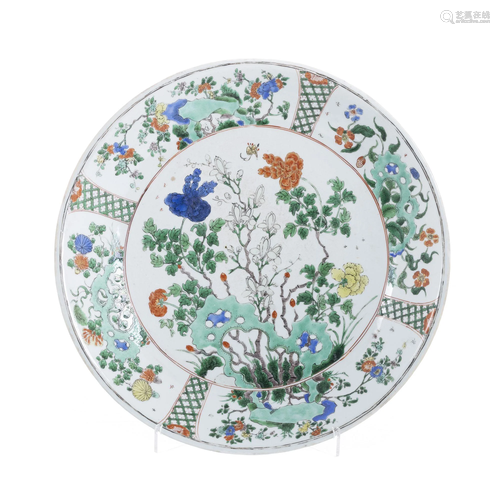 Large Chinese porcelain 'Famille verte' plate, Kangxi