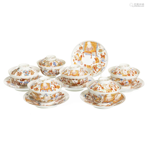 Set of six Japanese porcelain tea bowls