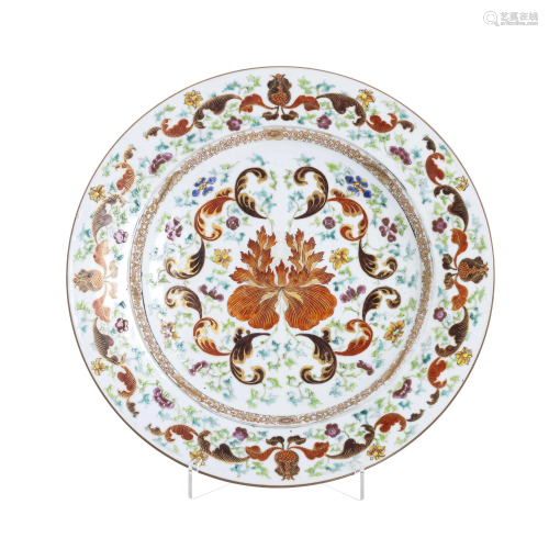 Large Chinese porcelain peony plate, Qianlong
