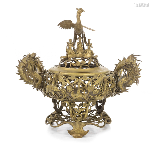 Large Chinese bronze immortal censer