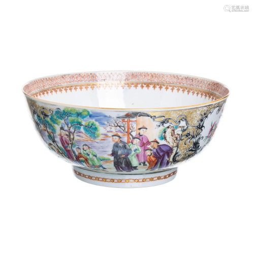 Chinese porcelain 'Mandarin' punch bowl, Qianlong