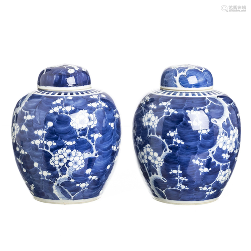 Pair of Chinese plumblossom porcelain pots