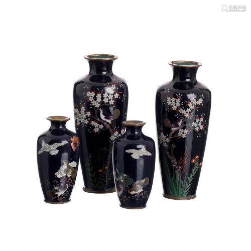 Four Japanese CloisonnÃ© vases