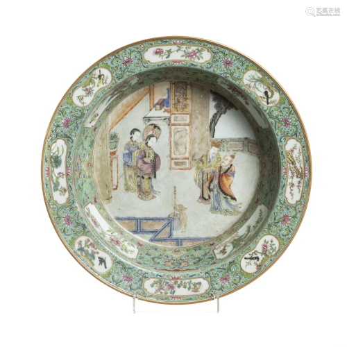 Large Chinese porcelain famille verte figural bowl,