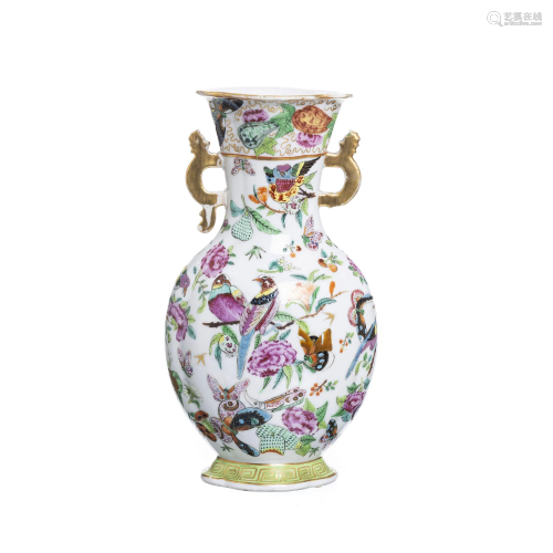 Chinese porcelain 'birds and butterflies' vase