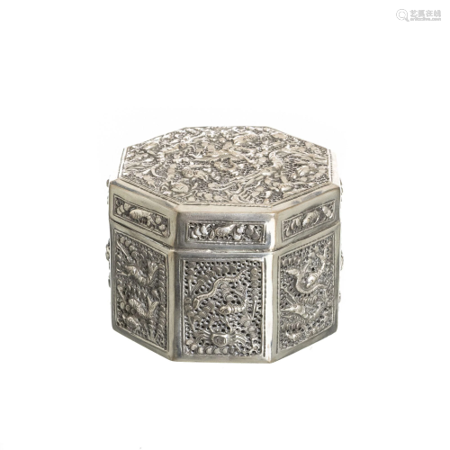Chinese Silver eight sided carp box