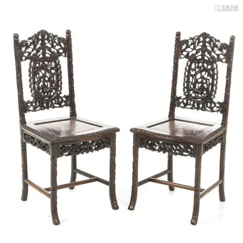 Pair of carved Chinese Chairs, Minguo