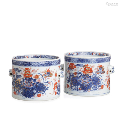 Pair of Chinese porcelain wine coolers, Kangxi