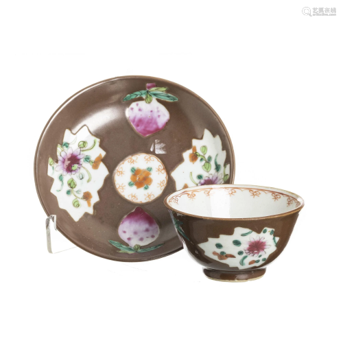 Chinese porcelain 'chocolate' teacup & saucer,