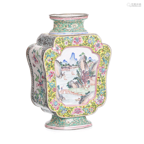 Chinese Canton enamel landscape vase, 19thC