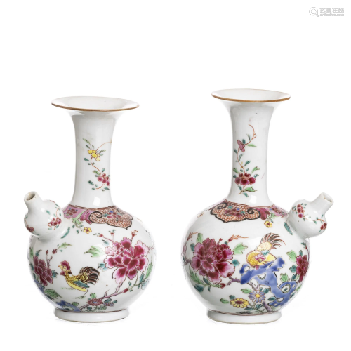 Pair of Chinese porcelain Rooster Kendi, Yongzheng