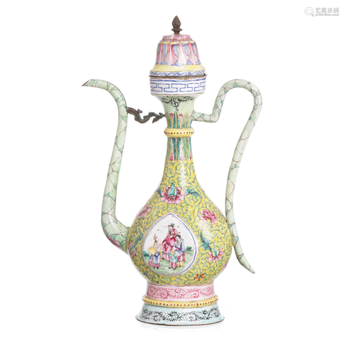 Chinese Canton enamel wine ewer, 19thC