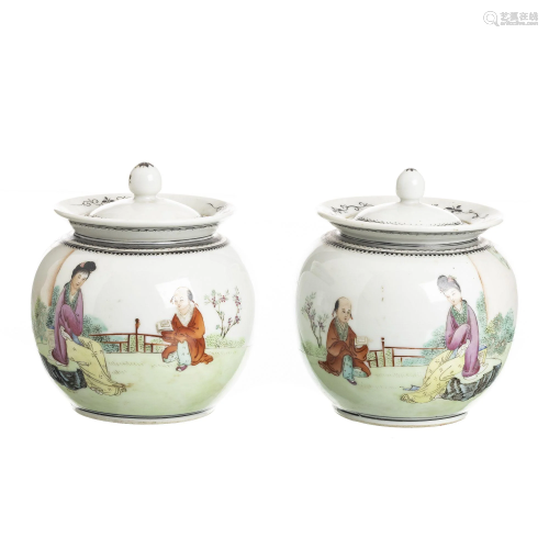 Pair of Chinese porcelain, pots, Republic