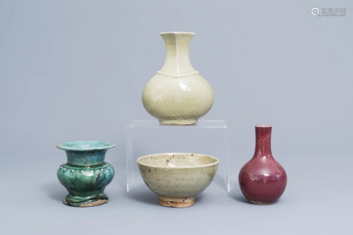 Three Chinese monochrome vases and a bowl, Ming and