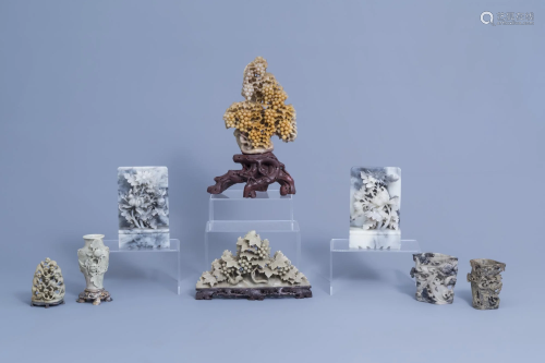 A varied collection of Chinese soapstone sculptures