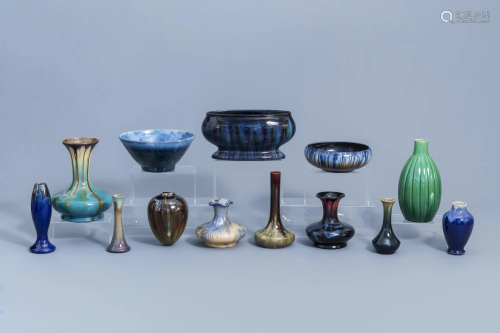 Eleven polychrome Art Nouveau and Art Deco vases and