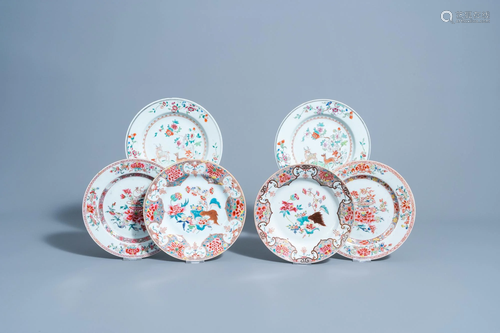 Three pairs of Chinese famille rose plates with floral