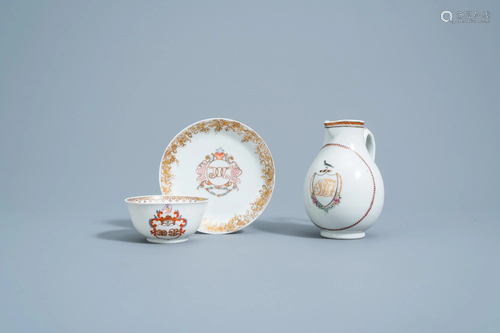 A Chinese famille rose Danish market saucer, a cup and