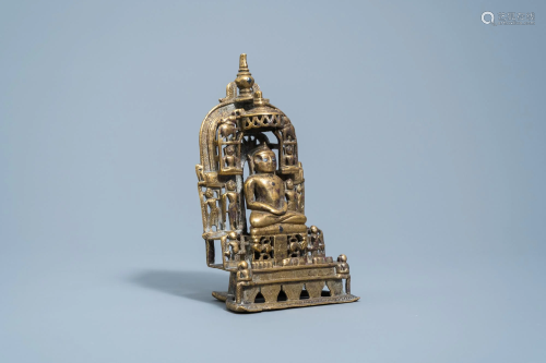 An Indian silver inlaid and inscribed bronze Jain