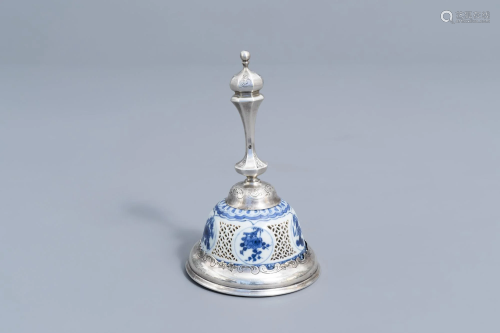 A Dutch silver tabel bell with an open worked blue and
