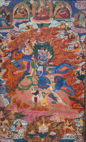 A 'horse riding Mahakala' thangka, Tibet, 19th/20th C.