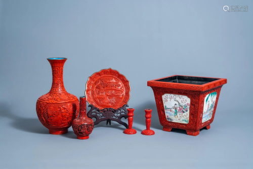 A varied collection of Chinese carved cinnabar lacquer