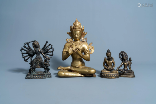 Four various Sino-Tibetan brass and copper figures,