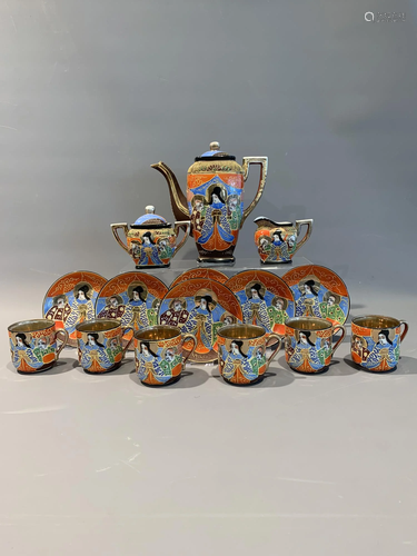 A 15-piece Japanese polychrome and gilt Satsuma tea